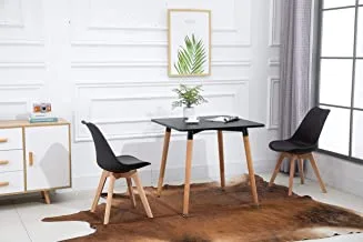 MAHMAYI OFFICE FURNITURE Dining-TBL-CushCH-BLACK Cenare Dining Set (Dining Table With 2 X Plastic Chair) - Black (Table X 2 Cushion Chair, Black)