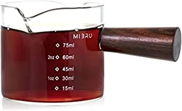 MIBRU Double Spouts Coffee Glass Measuring cup with Handle 70ml Espresso Measuring Cup, Coffee Glass Cup, Espresso Cup with Wooden Handle | Espresso Shot Mini |
