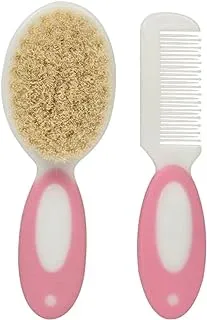 KiKo Natural Bristles Baby Brush and Comb, Pink
