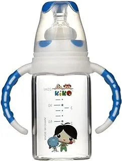 زجاجة رضاعة زجاجية بمقبض من كيكو ، سعة 120 مل ، أزرق