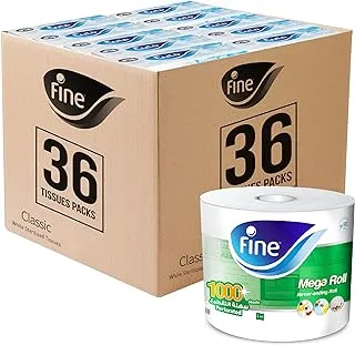 Fine Tissues and Kitchen roll Bundle (Facial tissue box 80 sheets X 2 ply, bundle of 36 boxes + Fine Sterilized Kitchen Towel Mega Roll, 1000 Sheets)