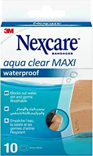Nexcare Aqua Clear MAXI Waterproof Bandages/plasters, 60 mm x 88 mm, 10/Pack