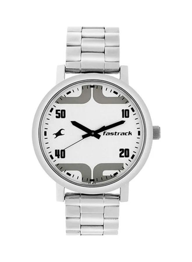 fastrack Men's BOLD WHITE DIAL SILVER STAINLESS STEEL STRAP WATCH