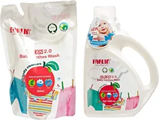 Farlin Clean 2.0 Baby Clothes Detergent, 1000 ml Bottle + 800 ml Refill Pack