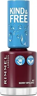 Rimmel Kind & Free Clean Nail Polish - Breathable Top Coat Plant-Based Formula To Animals Vegan 8 ml 25Oz, Shade 157 Berry Opulence