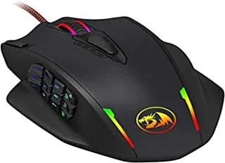 Redragon 12400 DPI Impact MMO Gaming Mouse with 18 Programmable Buttons, Weight Tuning Cartridge, 12 Side Buttons, M908 - Black/Red