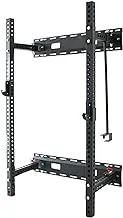 YALLA HomeGym Wall Mounted Folding Squat Rack, Fold-In ONE Squat Rack Power Stand, Weight Lifting Adjustable Pull Up Bar, Heavy Duty J-Cups, Space Saving Home Gym Equipment Heavy Duty 3MM Steel Tube
