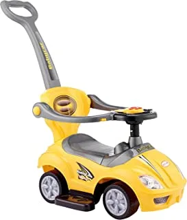 Funz Deluxe Mega Car 3 In 1 Indoor Outdoor Push Car Toddler Ride On Wagon Play Toy Stroller with Guardrail Handle & Horn & Music Yellow, Medium, TO-50002523