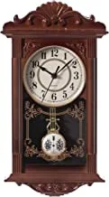Quickway Imports Vintage Grandfather Wood- Looking Plastic Pendulum Wall Clock for Living Room, Kitchen, or Dining Room, Brown