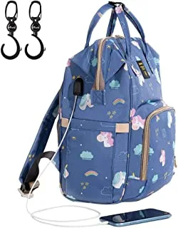 حقيبة حفاضات سن فينو مزودة بمنفذ USB - لون أزرق وحيد القرن + خطاف ، عبوة من 1