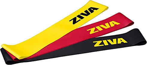ZIVA Portable Lightweight Resistance Loop Bands, Exercise Bands for Home Fitness, Stretching, Strength Training, Physical Therapy, Crossfit, Balance Workouts – Set of 3, Yellow + Red + Black, One Size