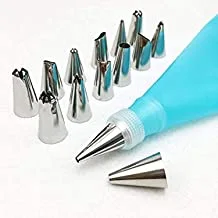 OfferDeal 16Pcs/Set DIY Baking Cake Decorating Tool, EVA Frosting Nuzzles Icing Piping Cream Pastry Bag, with 14 Stainless Steel Nozzle (Blue)