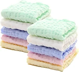 SKY-TOUCH 10pcs Muslin Baby Washcloths and Towels, Natural Organic Cotton Baby Washcloths, Soft Newborn Baby Towel and Muslin Washcloth for Sensitive Skin