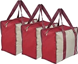 Fun Homes Small Size Canvas Grocery Shopping Bags with Reinforced Handles-Pack of 3 (Maroon & Grey)