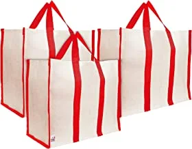 حقائب تسوق بقالة قماشية من فن هومز بمقابض مقواة - عبوة من 3 (كريمي وأحمر)