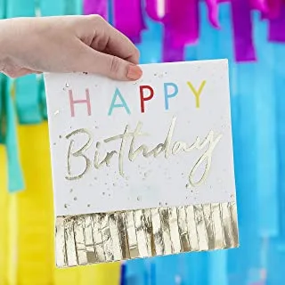 Ginger Ray Bright Rainbow Happy Birthday Paper Party Napkins with Gold Foil Fringing 16 Pack