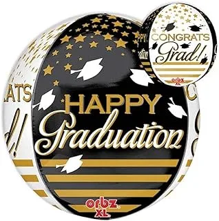 Congrats Grad Gold & Black Orbz Foil Balloon 38x40cm