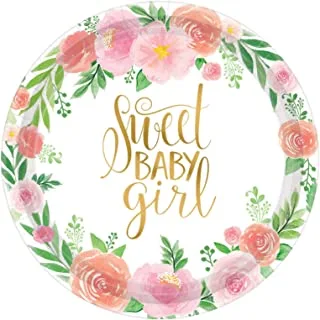 Baby Shower - Floral Baby Girl Paper Plates 10.5in, 8pcs