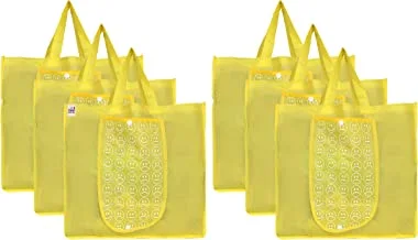 Fun Homes Shopping Grocery Bags Foldable, Washable Grocery Tote Bag with One Small Pocket, Eco-Friendly Purse Bag Fits in Pocket Waterproof & Lightweight (Set Of 6,Yellow)