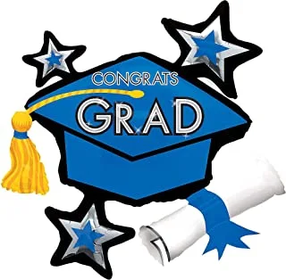 Congrats Grad Blue Cluster SuperShape Balloon 31 x 29 in