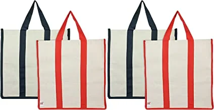 حقائب تسوق بقالة قماشية من فن هومز بمقابض مقواة - عبوة من 4 (أسود وأحمر)