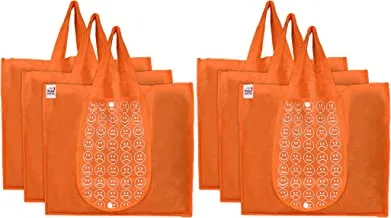 Fun Homes Shopping Grocery Bags Foldable, Washable Grocery Tote Bag with One Small Pocket, Eco-Friendly Purse Bag Fits in Pocket Waterproof & Lightweight (Set Of 6,Orange)