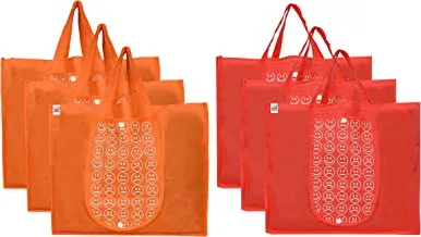 حقائب تسوق من Fun Homes قابلة للطي وقابلة للغسل مع جيب واحد صغير ، حقيبة مال صديقة للبيئة تناسب الجيب المقاوم للماء وخفيف الوزن (مجموعة من 6 ، برتقالي وأحمر)
