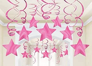 Bright Pink Shooting Stars Swirl Decorations 30pcs