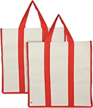 حقائب تسوق بقالة قماشية من فن هومز بمقابض مقواة - عبوة من قطعتين (كريمي وأحمر)