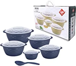 UTC Brook Microware Plastic Casserole, Set of 10 Pieces- Size (250+500+1000+1500+2500ml) with Free Spatula, Blue Colour, Made in India