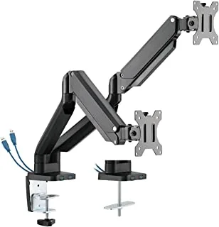 Twisted Minds Dual 17 Inches-32 Inches Monitor Arm Aluminum Desk Mount Fits Two Monitor Full Motion Adjustable With Usb 3.0- Vesa/C-Clamp/Grommet/Cable Management