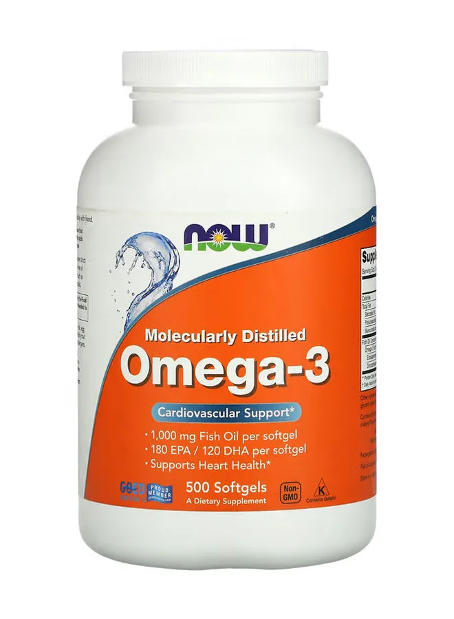 Now Foods Omega-3 1000mg ، مقطر جزيئيًا 500 كبسولة هلامية