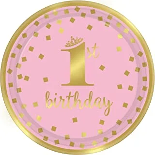 1st Birthday Girl - Gold Metallic Paper Plates 9in, 8pcs