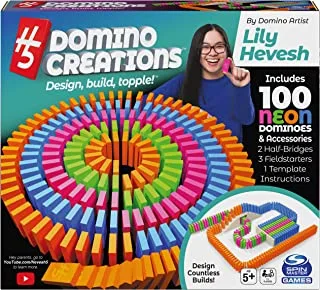 H5 Domino Creations 100-Piece Neon Set by Lily Hevesh ، للعائلات والأطفال من سن 5 سنوات فما فوق