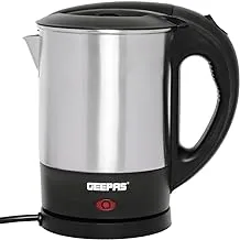 Geepas Travel Electric Kettle | Stainless Steel Housing, Boil-Dry & Overheat Protection | Heats Up Quickly & Easily| Boiler For Hot Water, Tea & Coffee | 1.0L, Cord Storage |1350W | 2 Year Warranty