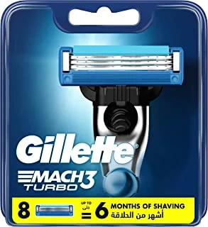 Gillette Mach3 Turbo Men's Razor Blade Refills, 8 count