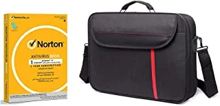 حقيبة كمبيوتر محمول Datazone ، رفيعة وخفيفة الوزن ومقاومة للماء حقيبة كتف 14.1 أسود مع جهاز Norton antivirus basic 1 user 1 مع اشتراك لمدة عام.