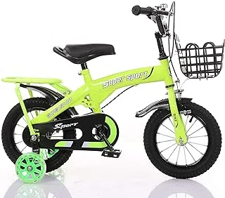 ZHITONG Children's Bikes With Training Wheels & Metal Basket 12 Inch, Green