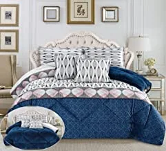 Warm and Fluffy Winter Velvet Fur Comforter Set, King Size (220 X 240 Cm) 6 Pcs Soft Bedding Set, Floral And Solid Color Design, Mix1, Multi Color-2