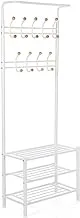 SONGMICS Height 187 cm Metal Hall Tree, Entryway Organiser with 3 Shelves, Multifunctional Clothes Coat Stand Shoes Rack Hat Umbrella Bag Stand, Cream HSR04W