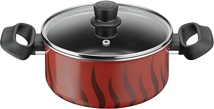 TEFAL Cooking Pot | Tempo Flame 20 Cm Non Stick Casserole With Lid | Red | Aluminium | 2 Years Warranty | C3044485