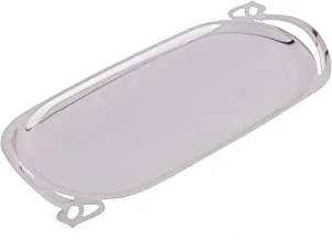 Al Saif Iron Steel Serving Tray Self Plain Handle Size: Small, Color: Full Silver, Size: 29.9 x 13.6CM