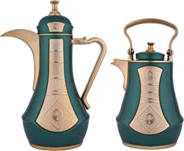 Al Saif Tohamh 2 Pieces Coffee And Tea Vacuum Flask Set Size: 1.0/1.0 Liter Color: Matt Green/Matt Gold, K191371/2Grmg