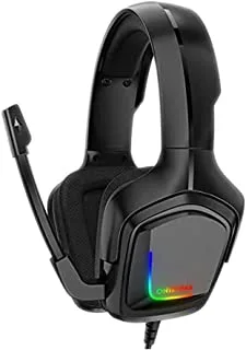 Onikuma K20 Black Gaming Headset With Surround Sound Ps4 Headphones With Mic Works With Xbox One Pc,Rgb Lightweight Soft Earmuffs & Volume Control, Middle, Wired