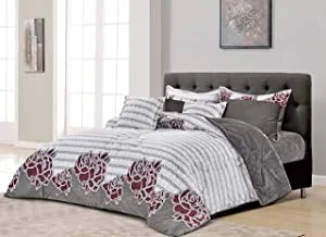Cozy And Warm Winter Velvet Fur Comforter Set, Single Size (160 X 210 Cm) 4 Pcs Soft Bedding Set, Over Sized Rose Printed Floral Pattern, Mg, Light Brown