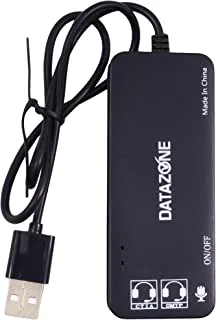 بطاقة صوت Datazone USB ، محول صوت USB خارجي مع 3 منافذ USB ومنفذين AUX مقاس 3.5 مم لسماعات الرأس والميكروفون والكمبيوتر الشخصي و Windows و Android (أسود) DZ-U300