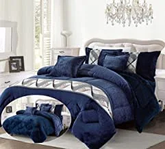 Warm And Fluffy Winter Velvet Fur Reversible Comforter Set, Single Size (160 X 210 Cm) 4 Pcs Soft Bedding Set, Large Box Stitched With Spiral Print Pattern, Bl, Blue