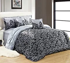 Warm and Fluffy Winter Velvet Fur Comforter Set, King Size (220 X 240 Cm) 6 Pcs Soft Bedding Set, Floral And Solid Color Design, Mix1, Multi Color-7