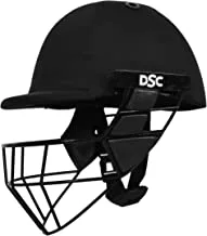 خوذة DSC AVENGER PRO Premium Cricket للرجال والأولاد (شواية فولاذية زنبركية ثابتة | حزام دعم الظهر | واقي للرقبة | خفيف الوزن | الحجم: صغير (أسود)