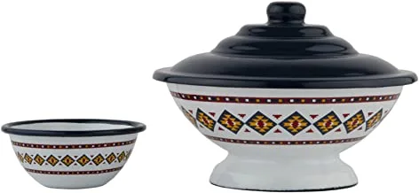 Al Saif Enamelware Iron Date & Seed Bowl Zayna Design Size: 16CM, Color: Multicolor